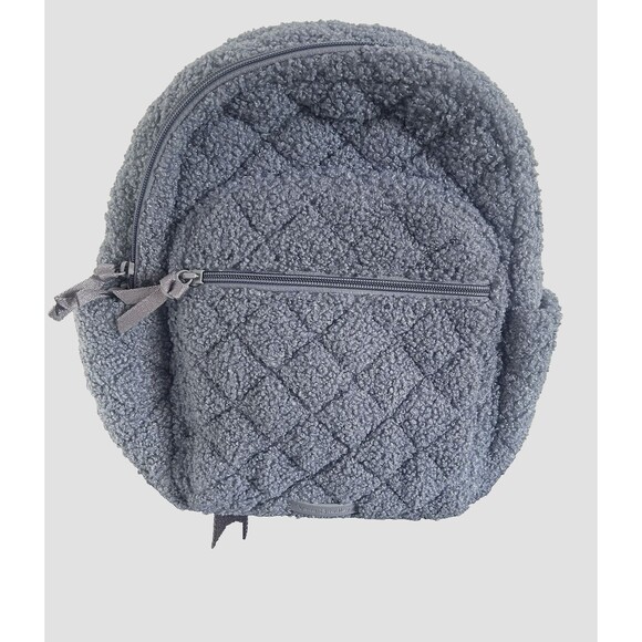 Vera Bradley Teddy Bear Fleece Sherpa Small Backpack Pockets Thunder Blue Color - Picture 3 of 5